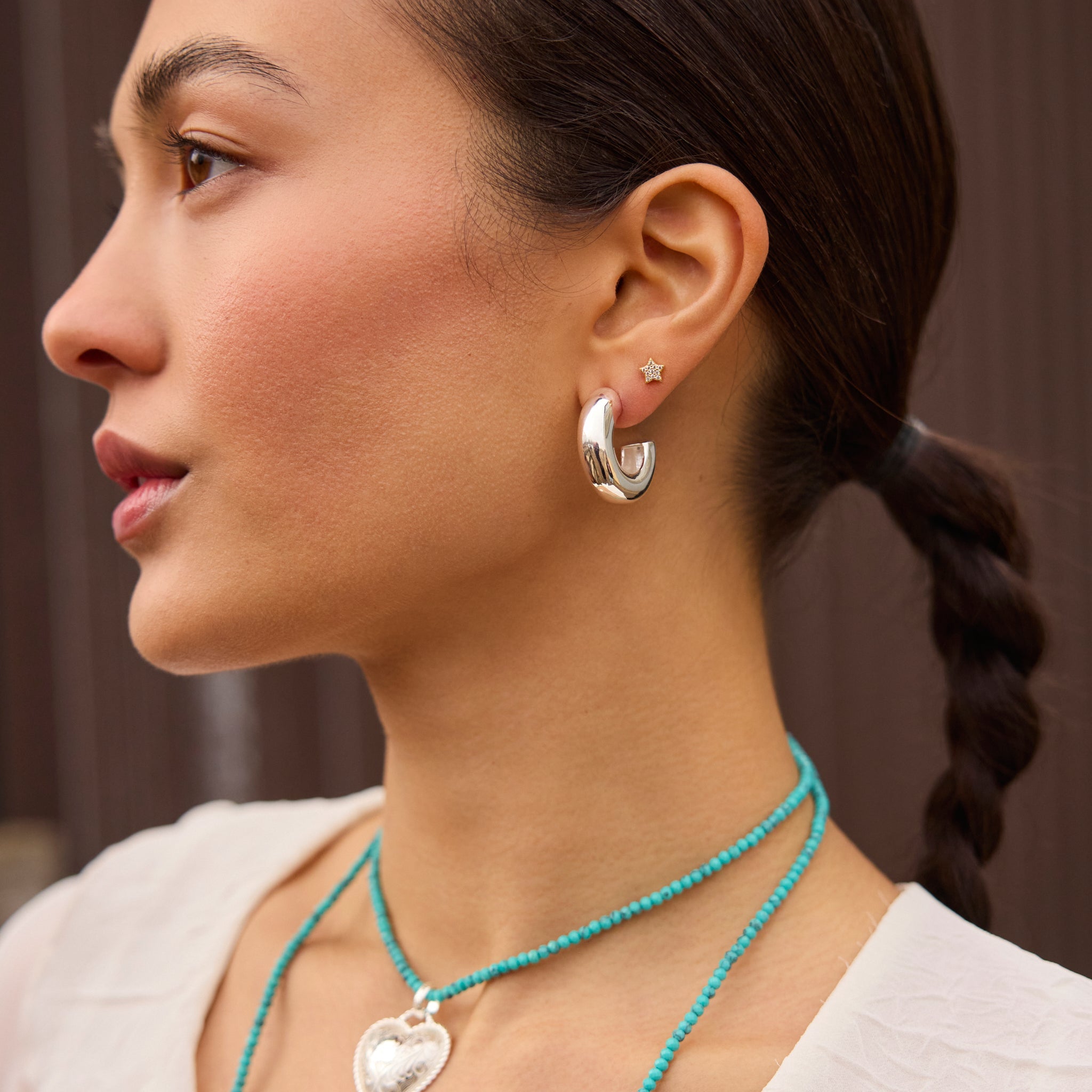 Silver Chunky Statement Hoop Earrings on model