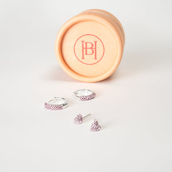 Lilac Always On Sparkle Hoops and Heart Studs Gift Set with packaging
