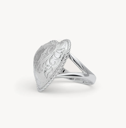 Etched Floral Heart Ring