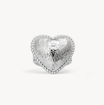 Etched Floral Heart Ring
