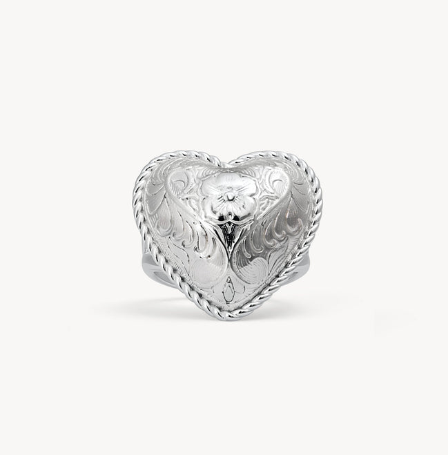 Etched Floral Heart Ring