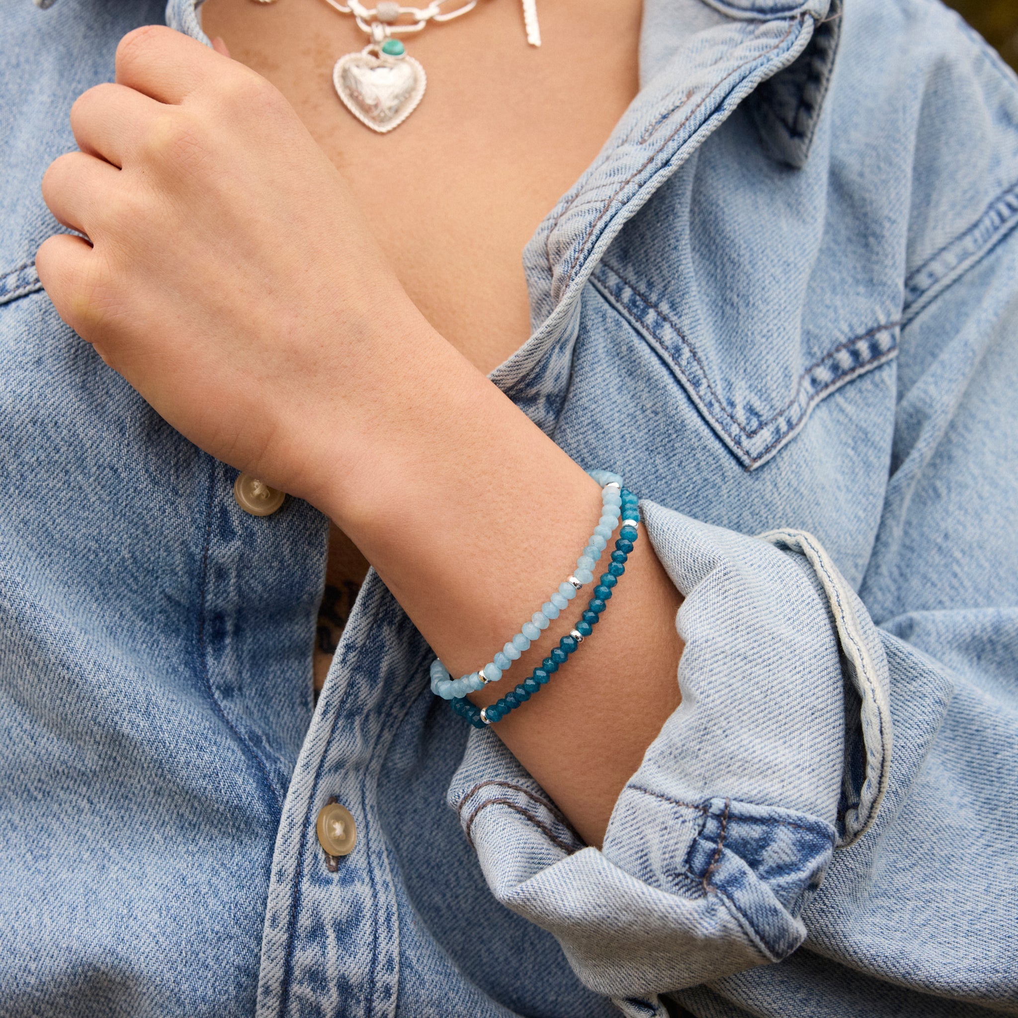 Blue Chalcedony Gemstone Versa Wrap Bracelet on model