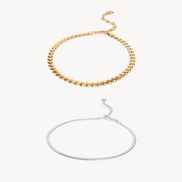 Heart & Herringbone Anklet Set Mixed Metal
