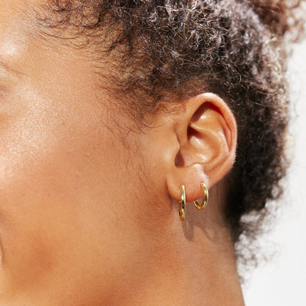 Hoop Earrings - Small Gold on model