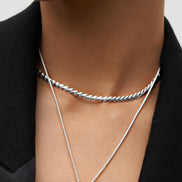 Heart String Chain Necklace Silver on model