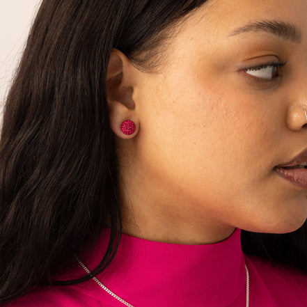 10mm Birthstone Sparkle Ball™ Stud Earrings July on model