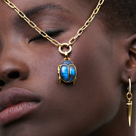 Labradorite Beetle Charm on model