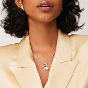 Figaro Charm Chain Necklace — Silver with Silver Circle Link on model
