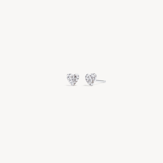 Mini Sparkle Heart Stud Earrings White