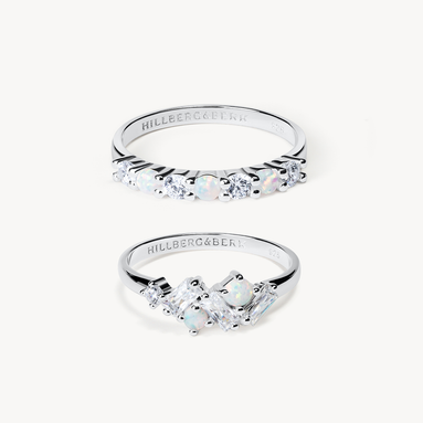Silver Opal Ring Set