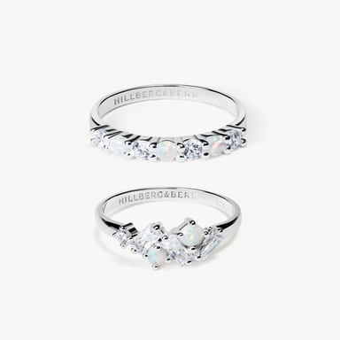 Silver Opal Ring Set