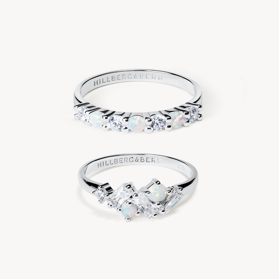 Silver Opal Ring Set