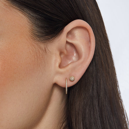 Gold Mini Pavé Ball Stud Earrings and Gold Small Pavé Hoop Earrings