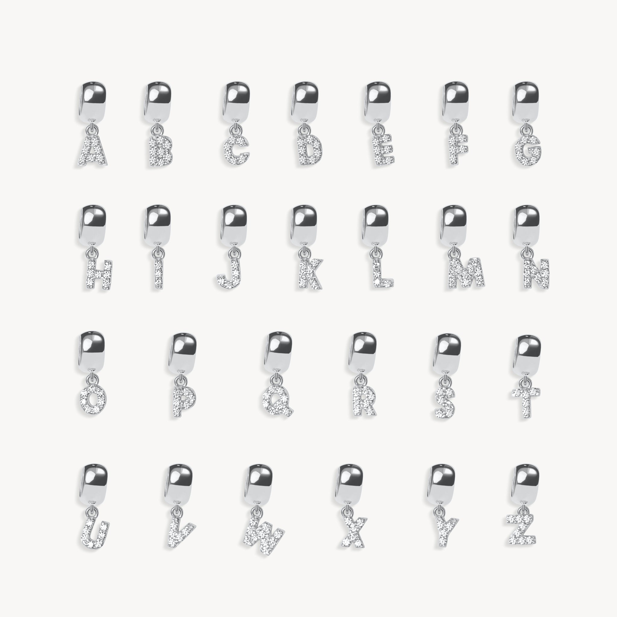 Silver Pavé Letter Bead Charms