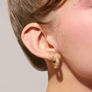 Soft Gold Sparkle Reversible Hoop Earrings Soft Gold side on model