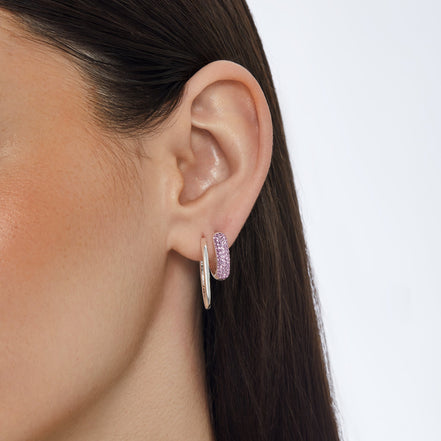 Lilac Sparkle Reversible Hoop Earrings on model
