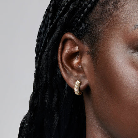 Small Sparkle Hoop Earrings on model