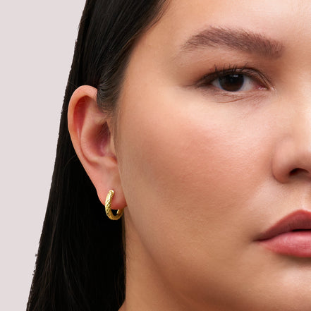 Snakeskin Hoop Earrings Gold on model