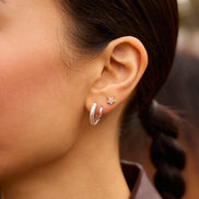 Silver Snakeskin Hoop Earrings on model