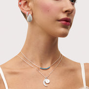 Crescent Moon Pavé Charm Silver on model