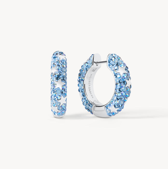 Denim Star Studded Medium Sparkle Hoop Earrings