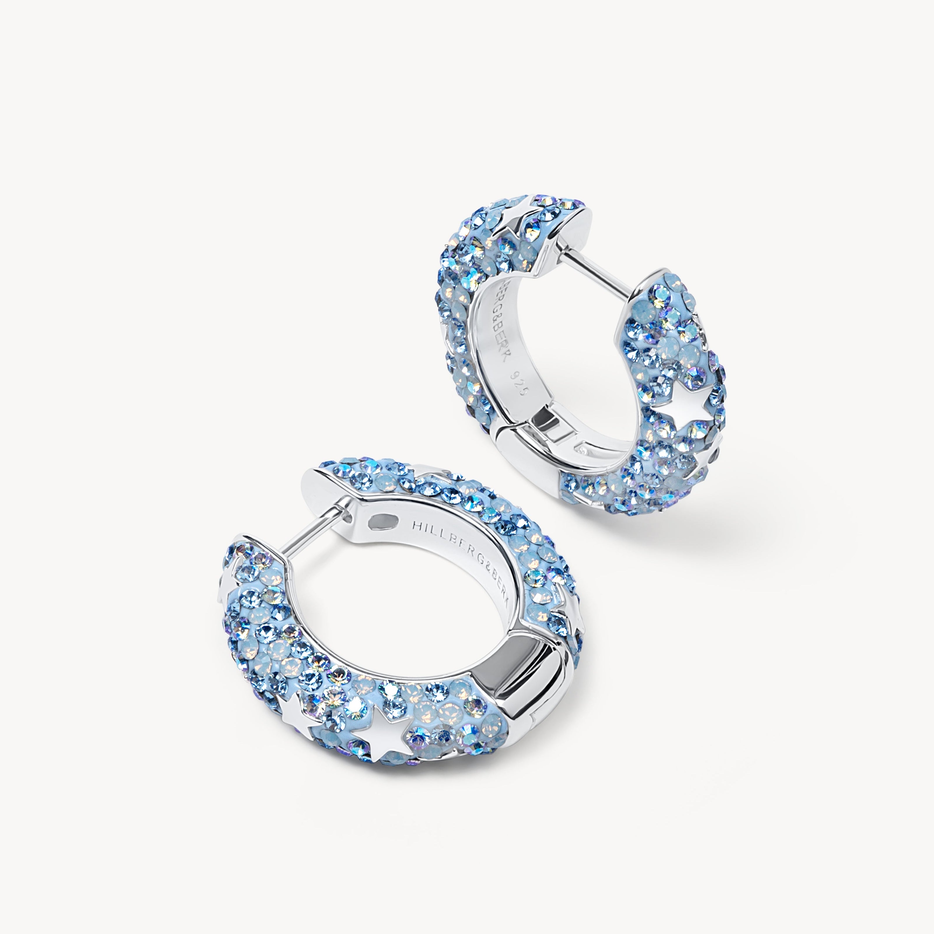 Denim Star Studded Medium Sparkle Hoop Earrings