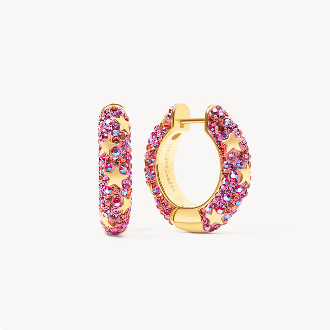 Boucles d'oreilles créoles scintillantes moyennes ornées d'étoiles de fleurs sauvages