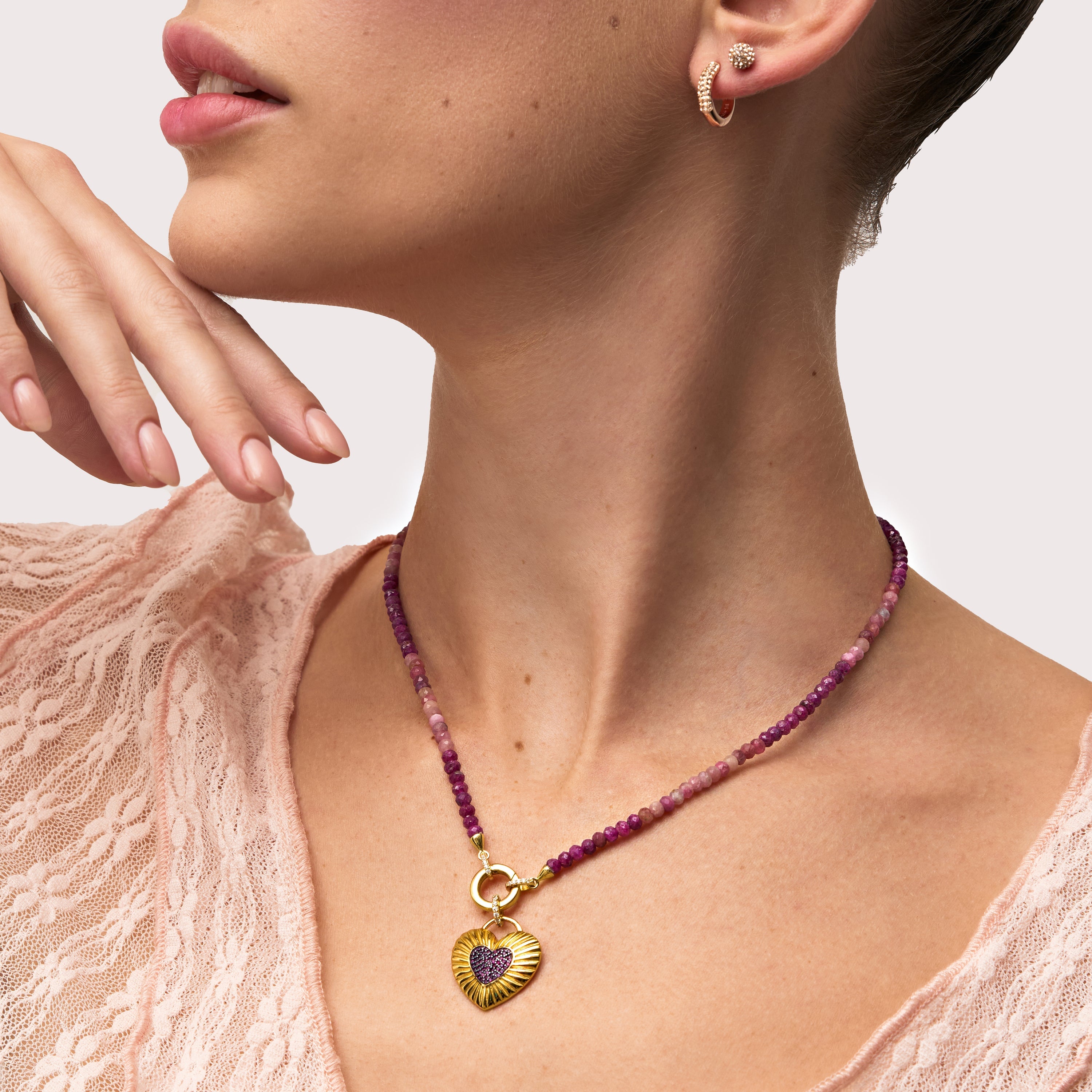 Warm Gradient Charm Base Necklace with circle link on model